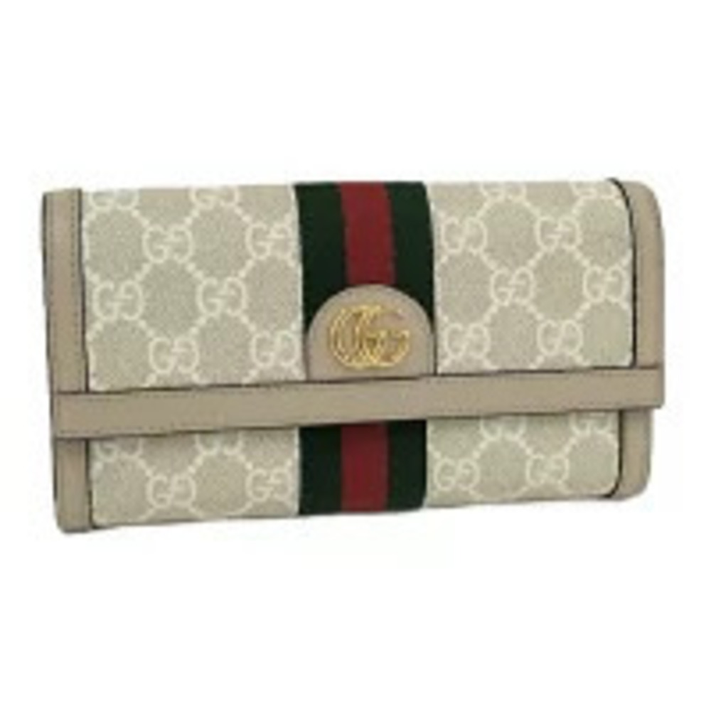Gucci Ophidia Bi fold Long Wallet Leather Beige Cream